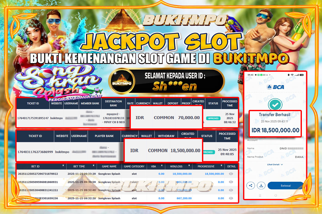 BUKITMPO JACKPOT SONGKRAN SPLASH - PG SOFT Rp.18,500,000.00,- LUNAS